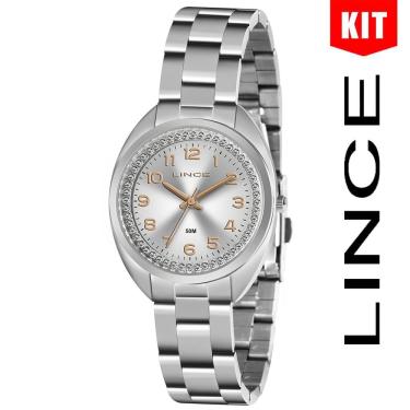 Imagem de Relógio LINCE KIT feminino prata pedras LRM4680L KN39S2SX