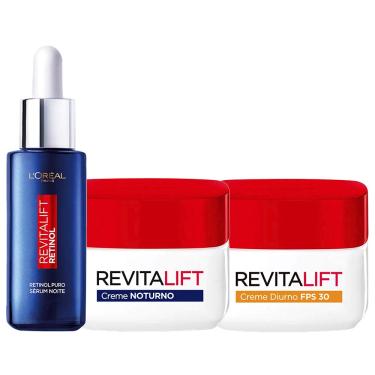 Imagem de L’Oréal Paris Revitalift Kit – Sérum Antirrugas Noturno Retinol 30ml + Creme Anti-Idade Diurno 49G + Creme Noturno Anti-Idade Pro-Retinol 49G Kit