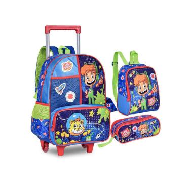 Imagem de Kit Mochila De Rodinhas Gato Galáctico Estojo E Lancheira