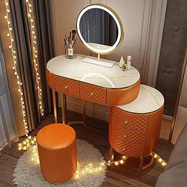 Imagem de Conjunto De Penteadeira, Penteadeira Com Espelho Giratório Ajustável De 360 ​​° Em 3 Cores, Conjunto De Penteadeira Com 5-6 Gavetas, Penteadeira Com Design Retrátil, Para Quarto, Banheiro,80cm-lar