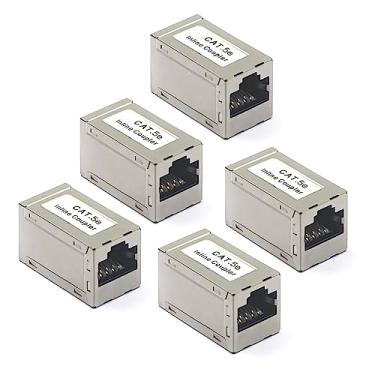 Imagem de DAGIJIRD 5 peças Cat5e RJ45 acoplador adaptador em linha blindado conector Ethernet fêmea para fêmea
