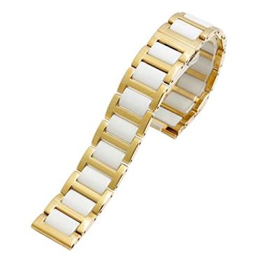 Imagem de DJDLFA Para mulheres homem pulseira de cerâmica combinação de aço inoxidável pulseira de relógio 12 14 15 16 18 20 22mm pulseira relógio de moda pulseira de relógio de pulso (cor: branco dourado, tamanho: 16 mm)