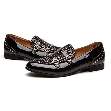Imagem de JITAI Sapatos masculinos de luxo mocassins pretos de couro sapatos casuais masculinos marca confortável, Preto/03, 9.5