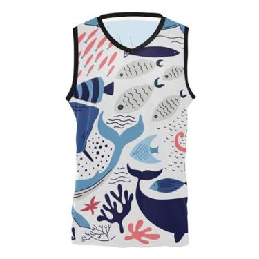 Imagem de KLL Camiseta de basquete com estampa de tartaruga marinha, baleia, peixe, tema de festa, absorção de umidade, para adultos e jovens, Peixe baleia tartaruga-do-oceano, XXG