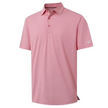 Imagem de Rouen Camisa polo masculina de manga curta macia leve desempenho dry fit jacquard casual gola golfe camisas polo para homens, Rosa claro, GG