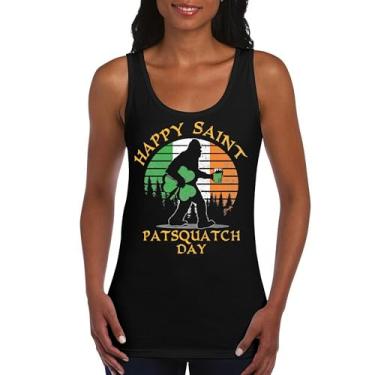 Imagem de Camiseta regata feminina Happy Saint Patsquatch Day Funny St. Patrick's Day Big Foot Sasquatch Shamrock Beer Shenanigans, Preto, P