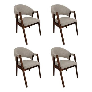 Imagem de Kit 4 Cadeiras De Jantar Madeira Maciça Mel Premium Helen Linho Bege - Cor: Bege