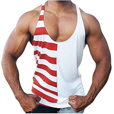 Imagem de 2 peças regata masculina atlética bandeira americana desfiada musculosa verão algodão camiseta regata estampada, A01-h, GG