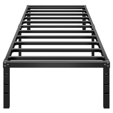 Imagem de HLIPHA Estrutura de cama de plataforma de metal 35,5 cm de altura, sem necessidade de mola box, cama de solteiro com ripas de suporte fortes resistentes, fácil de montar, preta