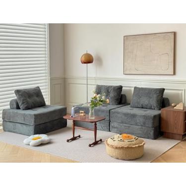 Imagem de N&V Sofá cama dobrável conversível de combinação , sofá de espuma sem braços, sofá de chão para sala de estar e quarto, cadeira com travesseiro (cinza, 89 x 89 cm)