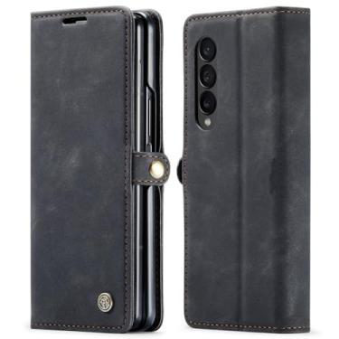 Imagem de Para Samsung Z Folder4/5 Cartão Capa de couro para celular Flip protetor retrô dobrável magnético, preto, para Samsung Z Fold4