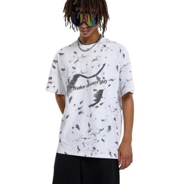 Imagem de T-ONE Camisetas grandes Y2K para homens e mulheres camisetas estampadas unissex com estampa de grafite, Branco, G