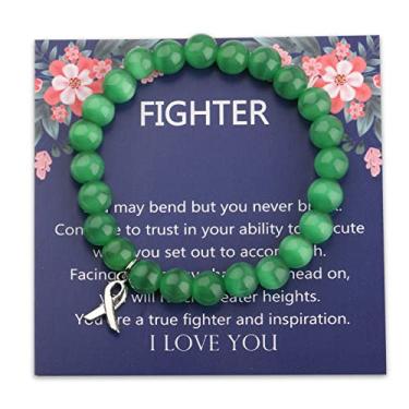 Imagem de CENWA Pulseira de contas de conscientização de saúde mental verde fita verde presente fita verde joia guerreiro, 7-11, Níquel, Sem pedras preciosas