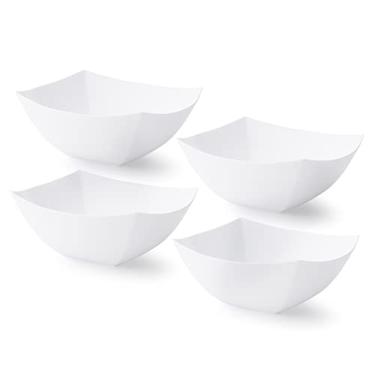 Imagem de Posh Setting - Tigelas de plástico branco para festa (227 g - embalagem com 4) quadradas, descartáveis, tigelas de salada e frutas para mesa de festa, recipientes de doces para buffet de doces