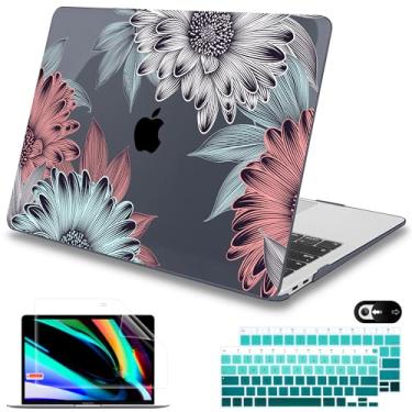 Imagem de Mektron Capa para MacBook Air 13 polegadas M1 A2337 A2179 A1932, capa dura de crisântemos florescendo 2018-2021 Air 13 polegadas com barra sensível ao toque, capa protetora projetada com película de teclado protetor de tela para webcam