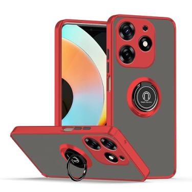 Imagem de Wousunly Compatível com Tecno Spark 10 Pro Capa Suporte Anel Ímã Azul, Capa de Telemóvel Tecno Spark 10 Pro TPU Macio e PC Rígido Silicone À Prova de Choque Capa Fina Luxuosa (Vermelho)