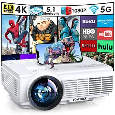 Imagem de Projetor Bluetooth WiFi 5G, mini projetor de vídeo Native 1080p/9000L YOWHICK com tela de 200 polegadas, projetor portátil compatível com iOS/Android/Win para filmes ao ar livre, home theater, branco