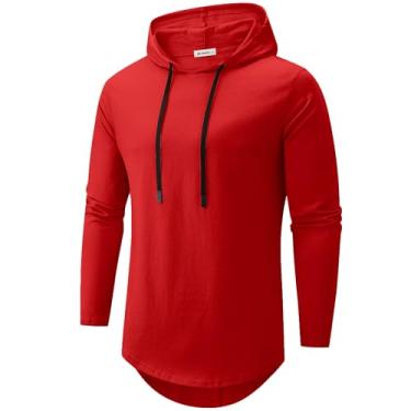 Imagem de KLIEGOU Camiseta masculina de algodão hipster hip hop com capuz, 07 Vermelho, Large Wide