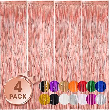 Imagem de Voircoloria Pacote com 4 cortinas de pano de fundo com franjas de ouro rosa, serpentinas de tinsel decorações de festa de aniversário, pano de fundo com franjas para formatura, chá de bebê, revelação
