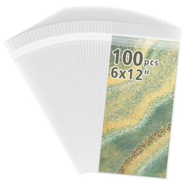 Imagem de Golden State Art Mangas de plástico transparente de 15 x 30 cm sem ácido, 100 peças de sacos de celofane autovedantes para tapetes fotográficos de 15 x 30 cm, estampas, cartões