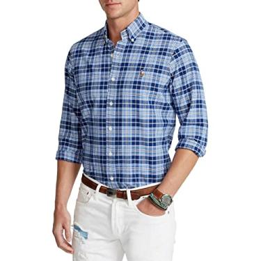 Imagem de Polo Ralph Lauren Camisa esportiva masculina Oxford de algodão macio de ajuste clássico, Xadrez azul, P
