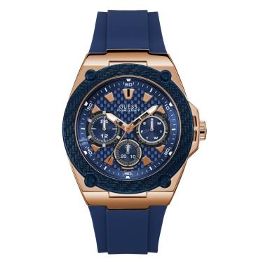 Imagem de GUESS Relógio esportivo de 45 mm, Tom ouro-rosa/azul, NS, GUESS Relógio esportivo masculino de silicone de aço inoxidável