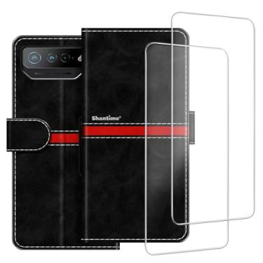 Imagem de ESACMOT Capa de celular compatível com Asus ROG Phone 7 Ultimate + [pacote com 2] película protetora de tela, capa protetora magnética de couro premium para Asus ROG Phone 7 Pro (6,7 polegadas)
