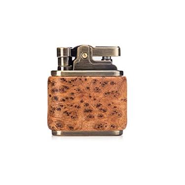 Imagem de PENNY73 Isqueiro de querosene vintage óleo gasolina madeira rodas de moagem núcleo de latão isqueiro gadget fogo a gasolina, amarelo