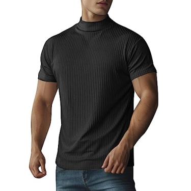 Imagem de Camisetas masculinas de malha gola rolê 2024 manga curta verão casual camisetas modernas camisetas masculinas, Preto, G