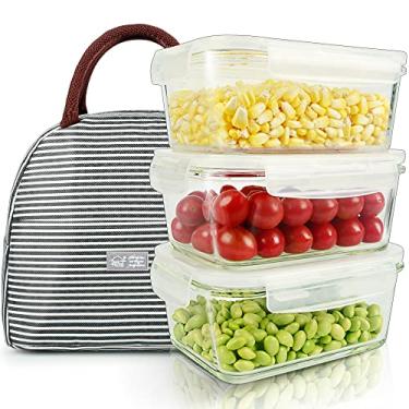Imagem de DAS TRUST 3 Pack Glass Food Storage Containers Meal Prep Containers Reusable Fridge Organizers Lunch Container for Adults Food Storage Containers with Lids Airtight Pizza Storage Salad