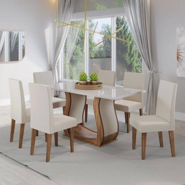 Imagem de Mesa de Jantar 6 Lugares Americana Imbuia/Off White/Veludo Pastel