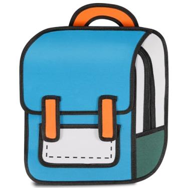 Imagem de Mochila Kawaii com desenho fofo 3D estilo de salto 2D de papel de quadrinhos anime mochila de livros material escolar divertido mochila, Azul, Large, Mochilas Daypack