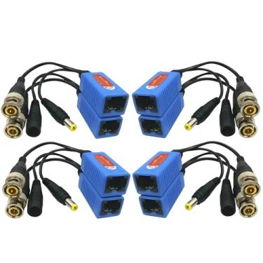 Imagem de Igreeman 4 pares de adaptadores de balun de vídeo passivo BNC para RJ45 com alimentação, transceptor de cabo Ethernet de câmera analógica de vigilância 1080P-8MP, cabo Cat5e/Cat6 para conector macho