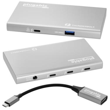 Imagem de Plugable Hub USB 4, hub 5 em 1 Thunderbolt 4 com carregamento de 60 W, tela única 8K ou 4K dupla, compatível com USB 4/3 Macs e USB 4/Thunderbolt 4 / Thunderbolt 4 (1 adaptador USB-C para HDMI)