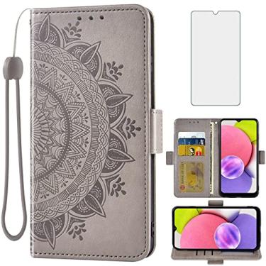 Imagem de Asuwish Compatível com Samsung Galaxy A02s Capa carteira de vidro temperado protetor de tela porta-cartão de crédito flip alça de pulso capa de celular para Glaxay A 02s Galaxies M02s SM-A025V