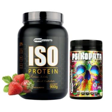 Imagem de Pro Corps, Whey Isolado 900g + Pré Treino Psikopata 300g (900g, Morango - Limão)