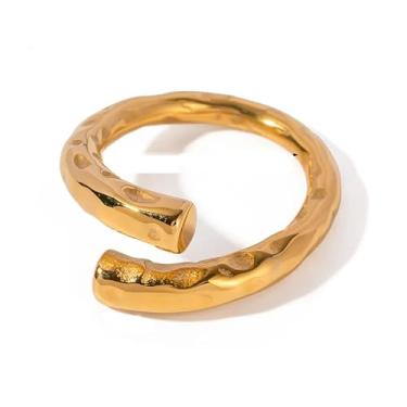 Imagem de Loqimu Anel aberto empilhável martelado para mulheres, ouro, aço inoxidável, ajustável, anéis de martelo, anéis de martelo, midi joia de dedo mindinho, Aço inoxidável, Sem pedra preciosa
