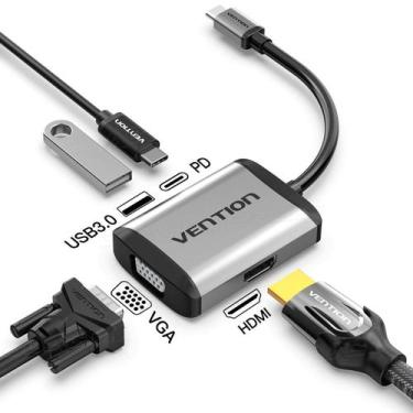 Imagem de Hub Usb Tipo-c 4 Em 1 Usb 3.0 Hdmi 4k VGA HD PD Adaptador - VENTION