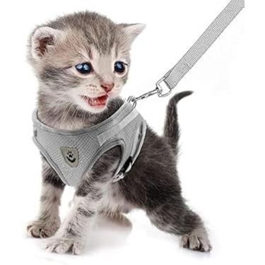 Imagem de Conjunto de correia e arreio para cães Feimax, colete ajustável sem puxar, tecido de malha macia respirável, jaqueta de gato à prova de fuga, fácil controle para caminhadas ao ar livre, treinos