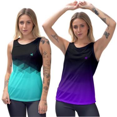 Imagem de Kit 2 Regata Feminina Fitness Esportiva Blusa Cavada Academia Leve e c