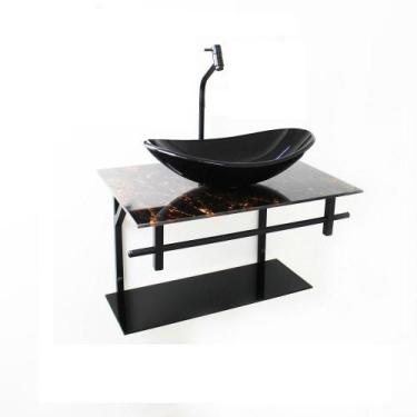 Imagem de Gabinete Vidro Banheiro 60Cm Oval Ap Slim Marmore Imperador - Cubas E 