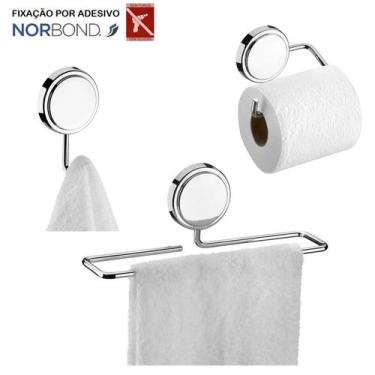 Imagem de Kit Toalheiro Rosto Suporte Papel Higiênico Gancho Porta Toalha Adesiv