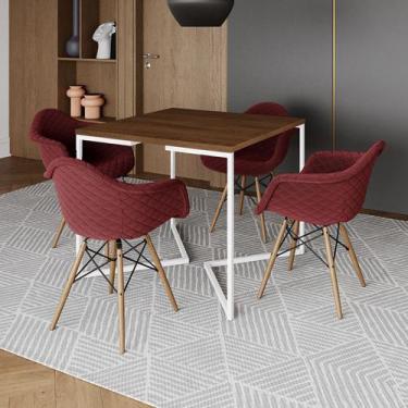 Imagem de Jogo de Mesa Industrial Base Branca Tampo Quadrado 90cm Amêndoa com 4 