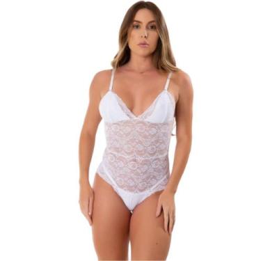 Imagem de Body Feminino De Renda Transparente Decotado Costa Nua Uma Alça Sensua