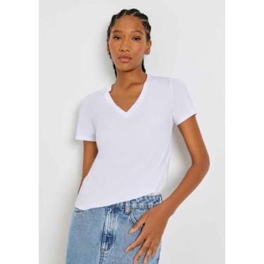 Imagem de Blusa Básica Feminina Manga Curta Decote V - Hering, XP, Branco