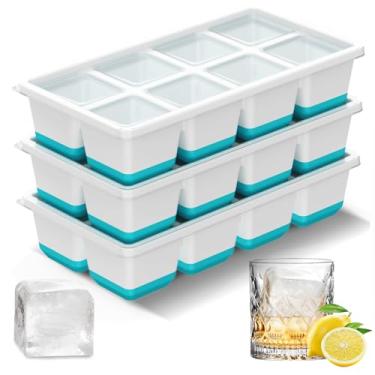 Imagem de AJIJING Bandeja para cubos de gelo, pacote com 3, formas quadradas grandes para freezer, livre de BPA, lavável na lava-louças, bandejas de gelo de liberação fácil para coquetéis, uísque (azul)