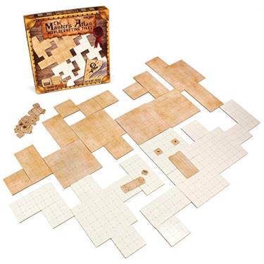 Imagem de The Master's Atlas Grid Tiles (em branco/pergaminho) – 44 mapas de batalha reversíveis apagáveis a seco e molhado + 48 fichas de objetos Dungeon: Tesouro, portas, escadas e mais – Jogo de mesa TTRPG RPG DND Grid Tapete de batalha