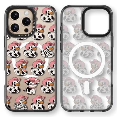 Imagem de Rosarnnah Capa magnética para iPhone 16 Pro Magsafe fofa - Capa de telefone durável à prova de choque de 2 metros de impacto de queda - Design preto engraçado de vaca leiteira pato para iPhone 16 Pro