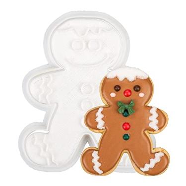 Imagem de Flycalf Cortadores de biscoito de natal formas de biscoito de gengibre com carimbos de êmbolo de férias ecologicamente correto PLA acessórios de cozimento moldes presentes para crianças festa decorativa de 8,9 cm suprimentos de bolo de cozinha