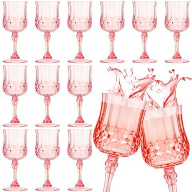 Imagem de Pinkunn 12 peças de copos de vinho vintage de plástico de 200 ml, copos de vinho reutilizáveis, coloridos, estampados, copos de água potável, copo seguro para lava-louças, para festa de recepção de